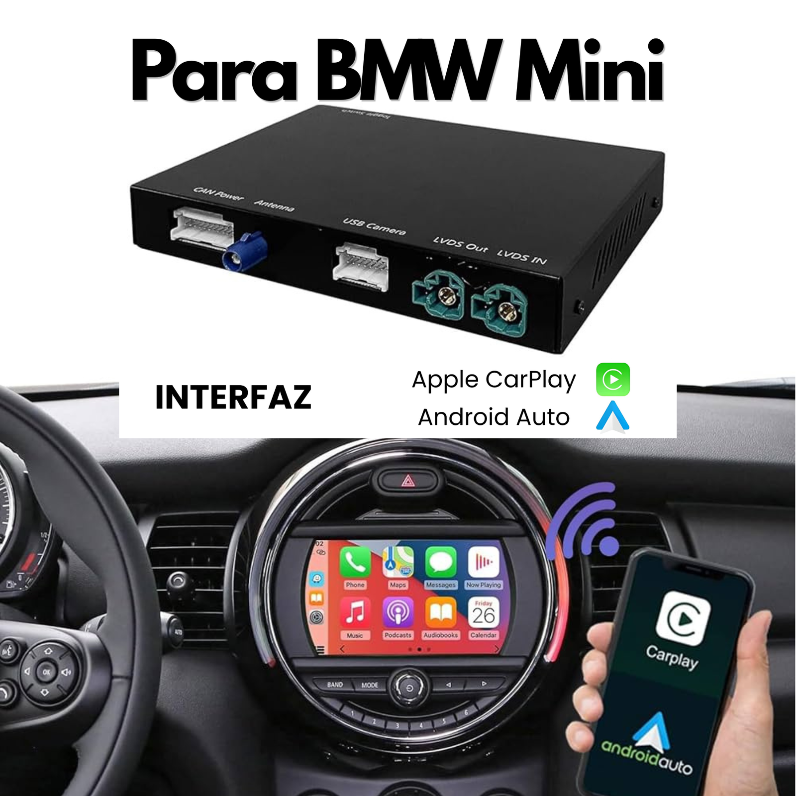 Apple CarPlay Inalámbrico para Mini | Android Auto | Módulo de Integración OEM | Retrofit