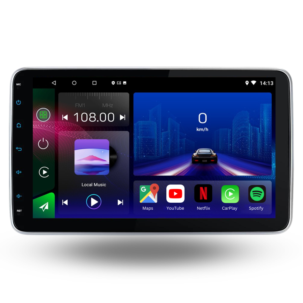Universal | Écran de 10 pouces | Din simple 360 | Android 13 Autoradio | Apple CarPlay | Android Auto - TechVoyage