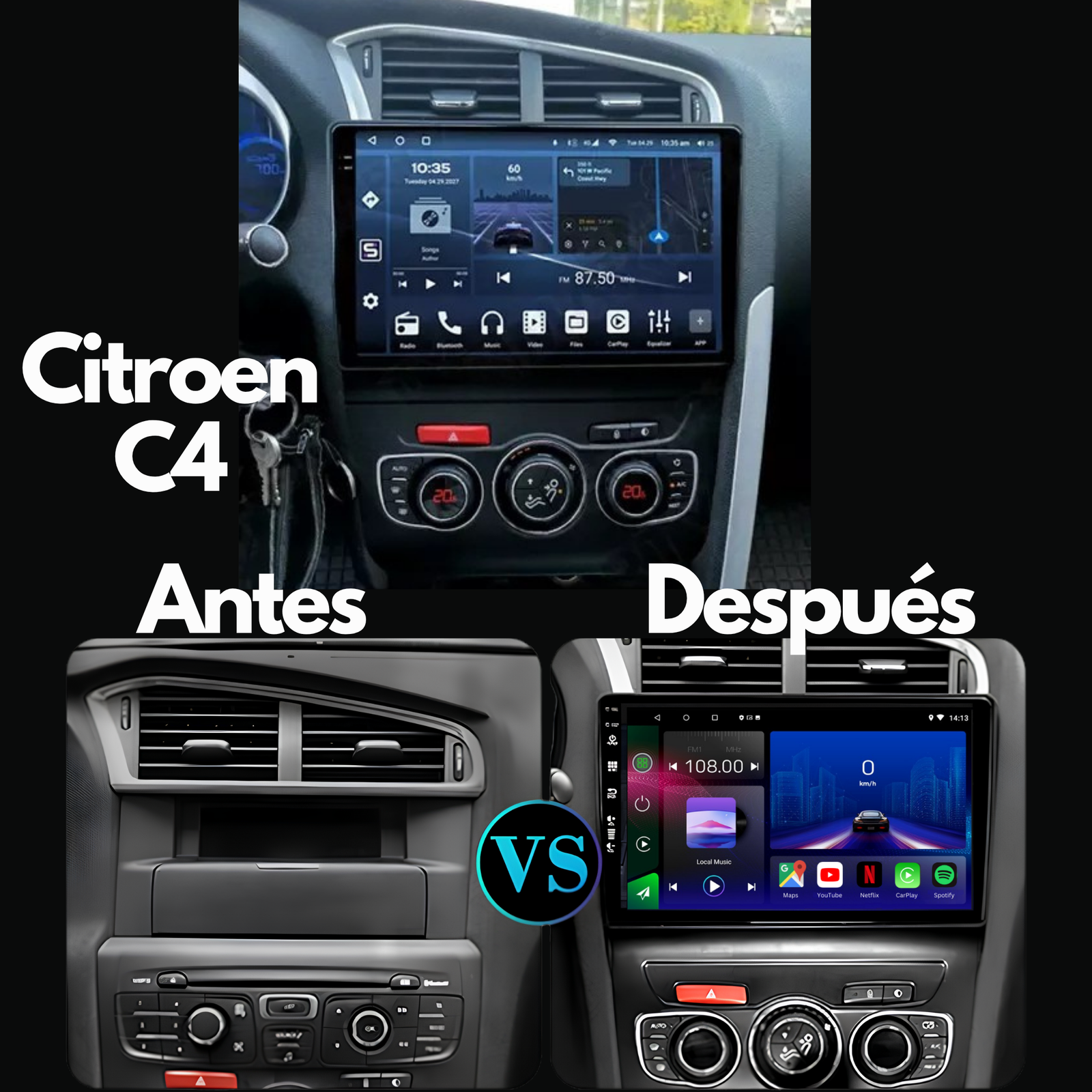 Citroen C4 C4L DS4 | 2011-2018 | Radio Pantalla Android | Apple CarPlay y Android Auto