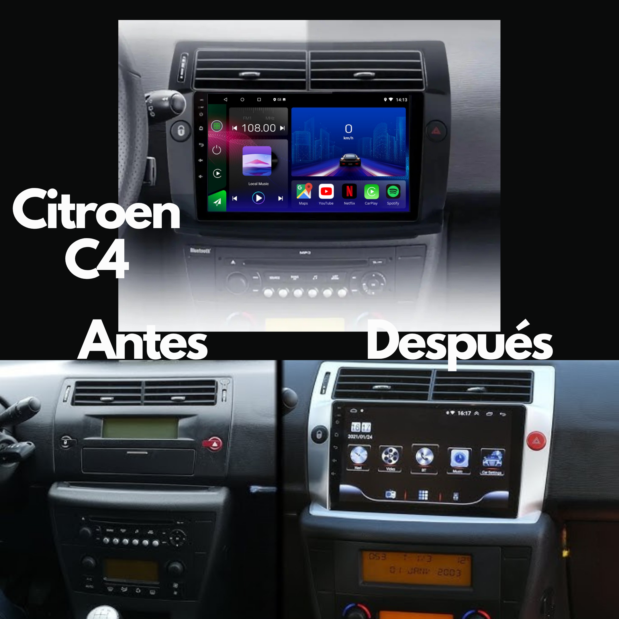 Citroen C4 | 2004-2010 | Radio Pantalla Android | Apple CarPlay y Android Auto