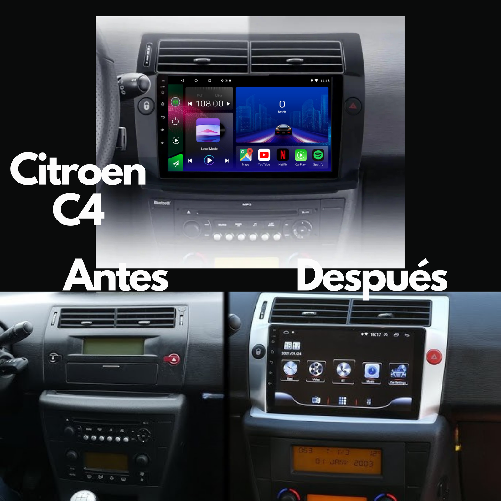 Citroen C4 | 2004-2010 | Radio Pantalla Android | Apple CarPlay y Android Auto