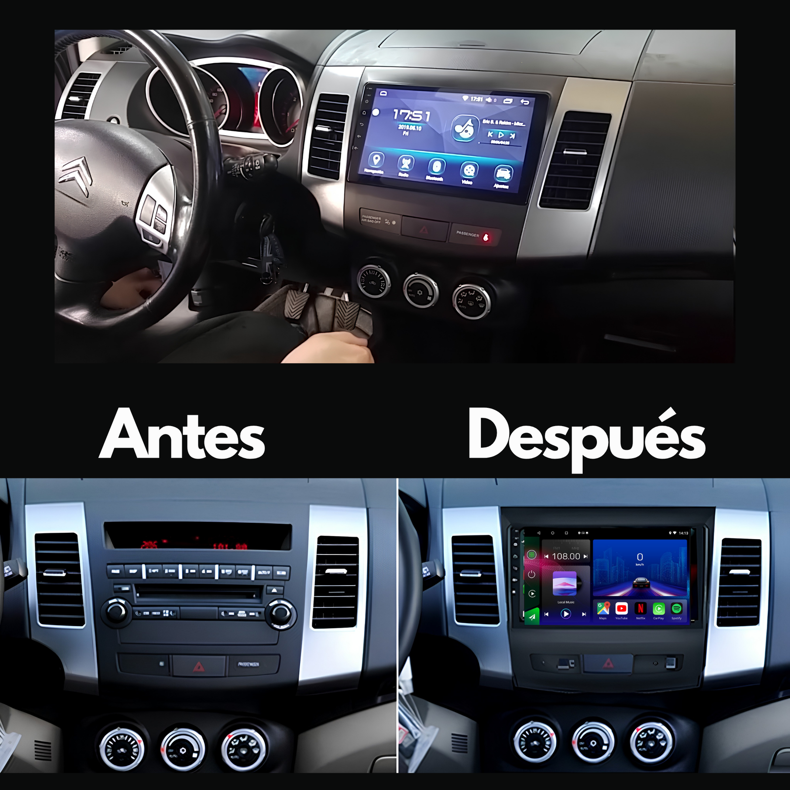 Citroen C Crosser | Peugeot 4007 | Mitsubishi Outlander | Radio Pantalla Android | Apple CarPlay y Android Auto