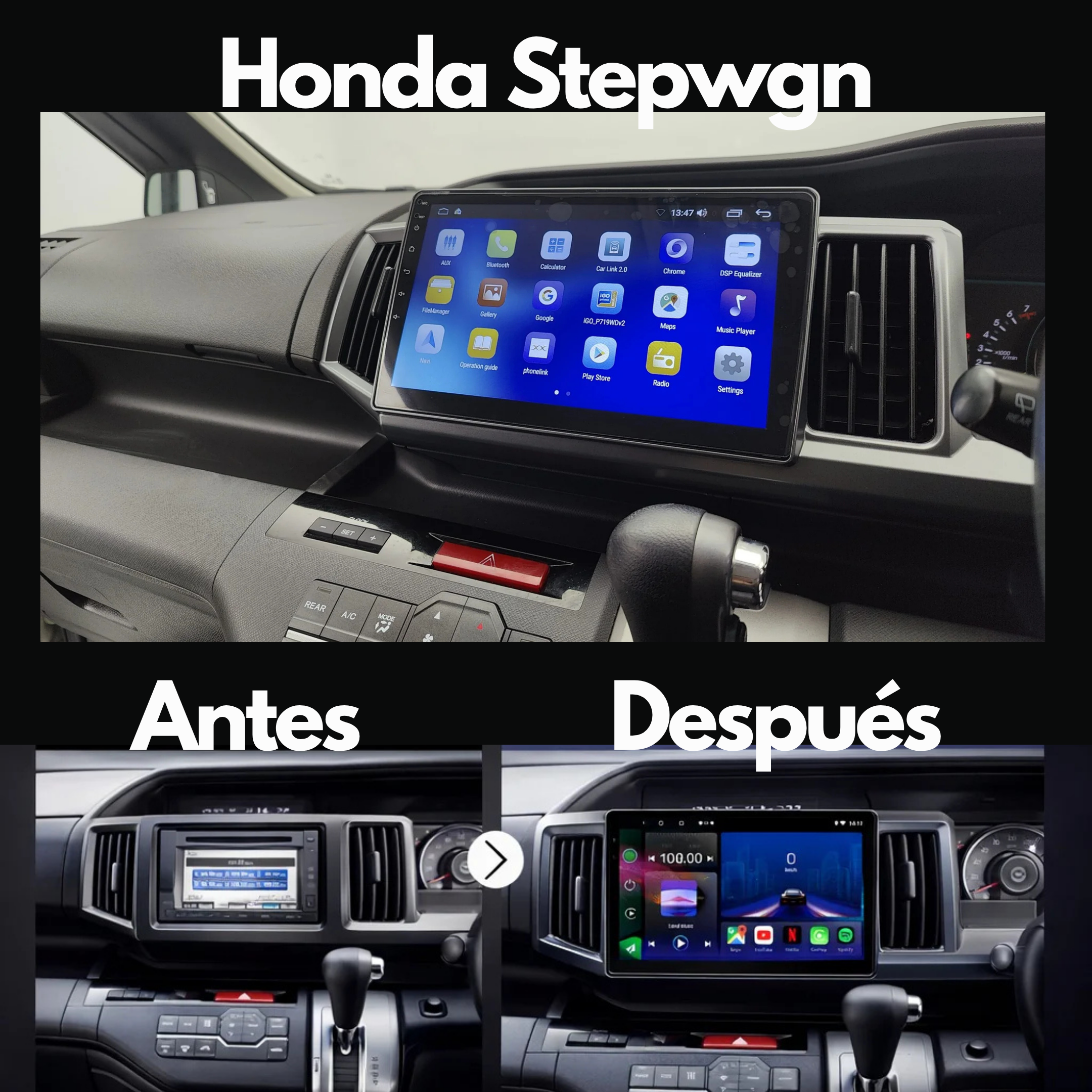 Honda Stepwgn | 2009-2015 | Radio Pantalla Android | Apple CarPlay y Android Auto