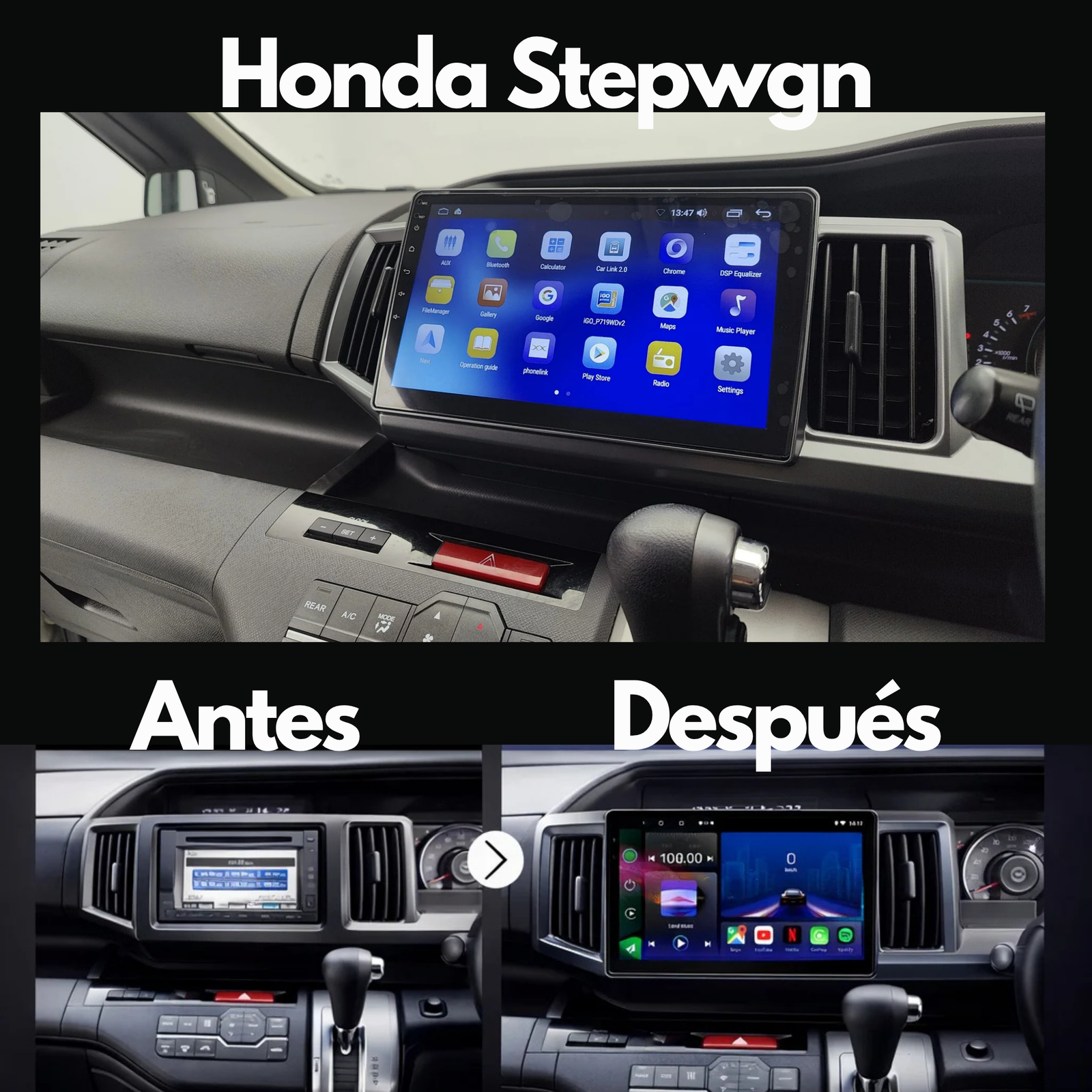 Honda Stepwgn | 2009-2015 | Radio Pantalla Android | Apple CarPlay y Android Auto